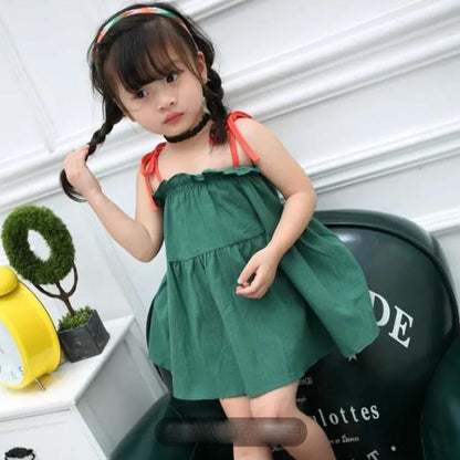 Children Dress Girls Summer Thin Sling Dress Plaid Sleeveless Solid Color Princess Dress A-line Ruffle Dress