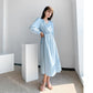 Small Lapel Chiffon Dress Female 2021 Spring and Autumn Waist Loose and Thin Solid Color Small Fresh Mid-length Dress