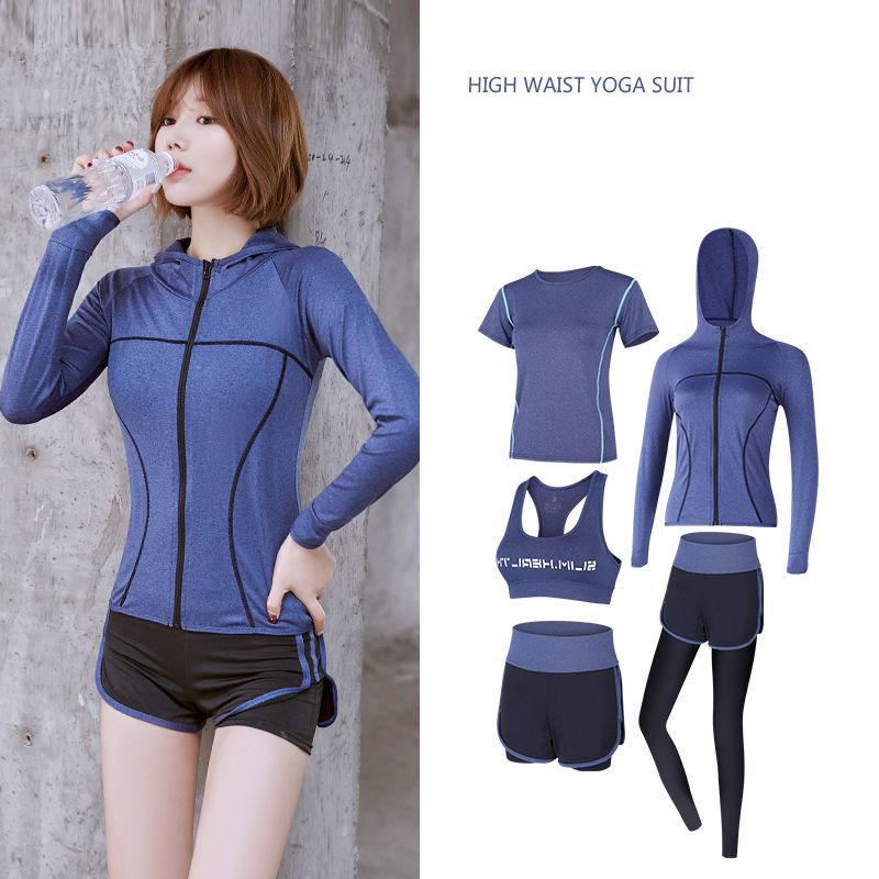 5pcs/set  Women Yoga Set Seamless Leggings Long Sleeve Crop Top Sports Bra Running Pants Gym Clothing Fitness Workout Sports Suit