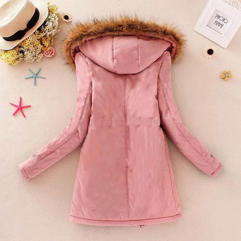 WTEMPO Fleece Hooded Cotton-padded Jacket Women's Waist Lamb Velvet Student Cotton-padded Jacket with Woolen Collar Padded Jacket