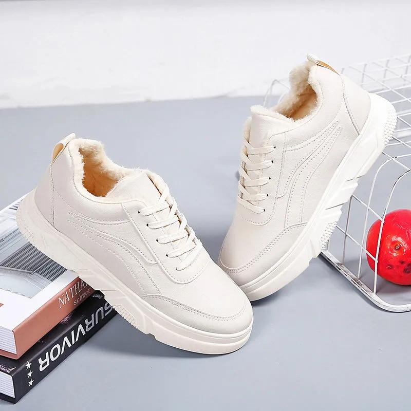 Sneakers Women Sports Shoes Fleece Warm Winter Cotton Shoes Light Running Shoes Lace Up Non Slip Casual Women Shoes