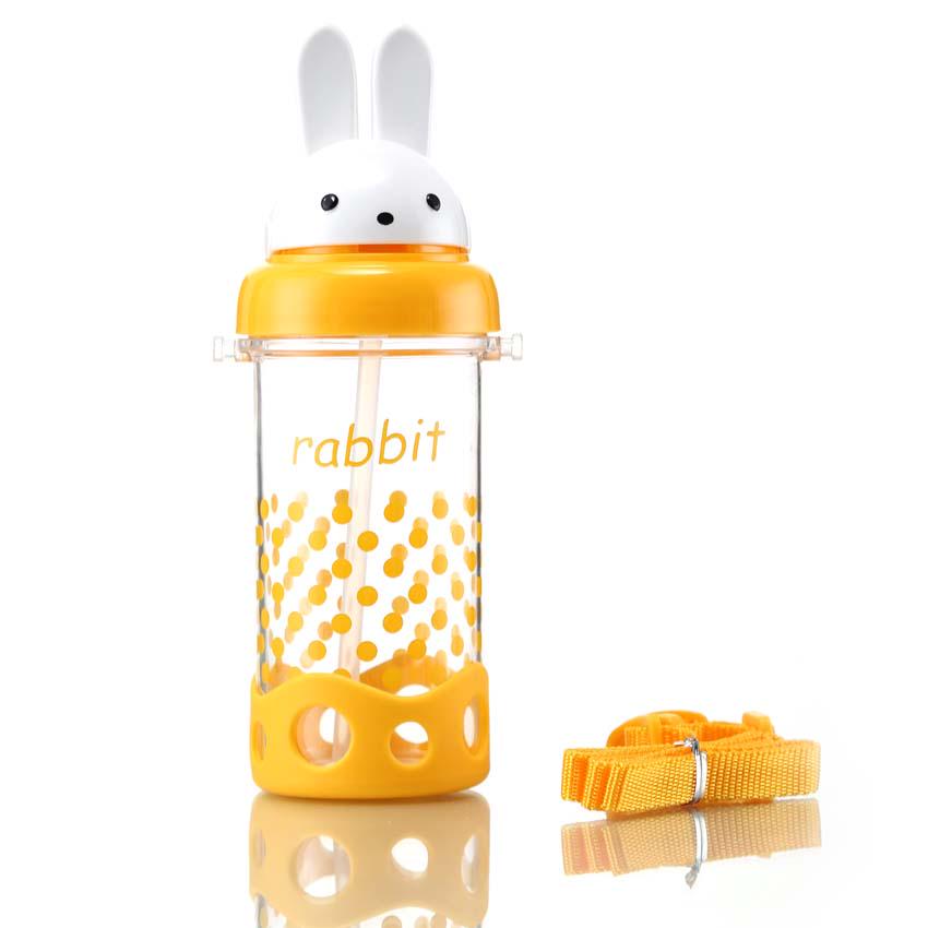 Wtempo High Quality 400ml Cartoon Kid Drinking Cup Straw Portable Rope Bpa Free Pp Children Feeding