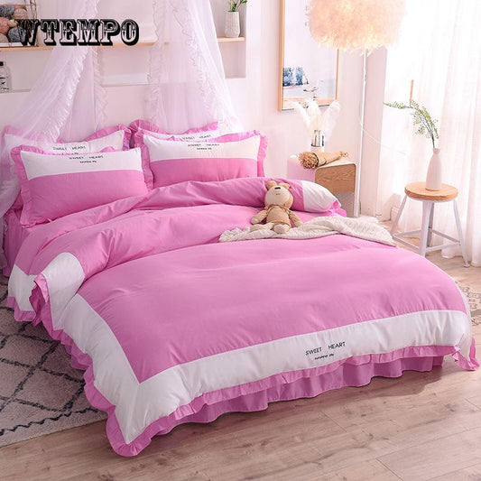 4pcs Cotton  Princess Bedding Sets Twin Queen  Size Girls Kids Bedding Set Duvet Cover Bed Sheet