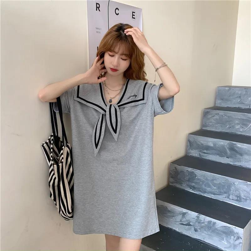 Retro Cute Style Solid Color Sailor Collar Navy Dress Sweet Bow-knot Student Girls Above Knee Dress