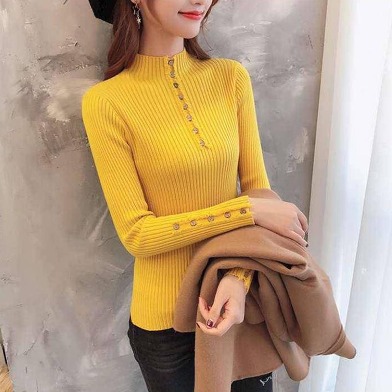 Polyvore Winter Half Turtleneck Warm Sweater Women Long-sleeve Pullover Fit Slim Bottoming Shirt
