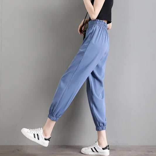Chiffon Beamed Nine-point Harem Pants Female Summer Thin Section High Waist Drape Ice Silk Sports and Leisure Bloomers