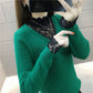 Autumn and Winter Fashion Simple Bottoming Shirt Lace Stitching V-neck Sweater Fashion Knitted Women's Top