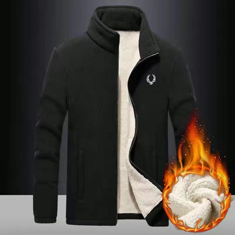Men's Autumn and Winter Plus Velvet Thick Coat Grain Velvet Stand-up Collar Plus Fat Fat Jacket Outerwear