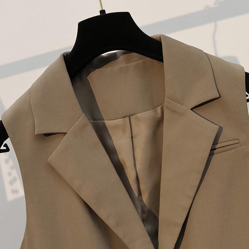 High-end Dress Suit Women Autumn New All-match Suit Vest Women + Mid-length Pleated Skirt Two-piece A-line Bottoming Long Skirt Vest Suit