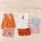Children's Suit Summer Thin Boys and Girls Baby Breathable Stitching Button Sleeveless Shorts Two Piece Set Casual Wear