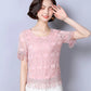 Summer Women's Loose Lace Round Neck Short Sleeve Large Size All-match Top