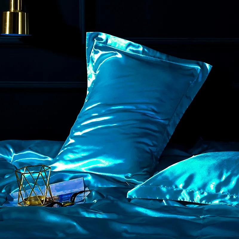 48*74cm Summer Silk Pillowcase Solid Color Soft Skin-friendly Pillowcase Pair