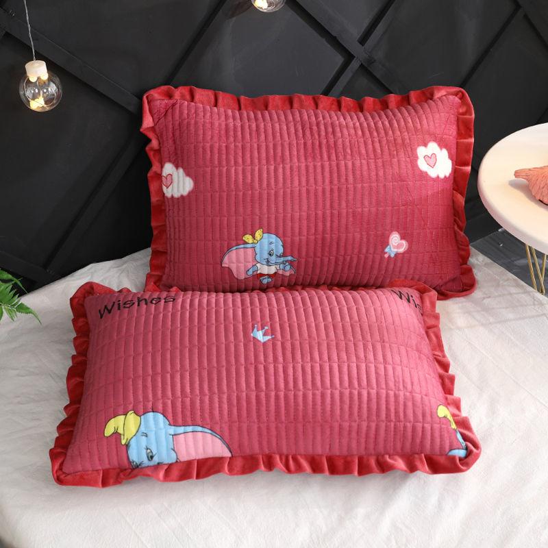 Crystal Velvet Pillowcase Quilted Cotton Warm Lace Pillowcase A Pair of Printed Suede Pillow Core Short Plush Pillow Set