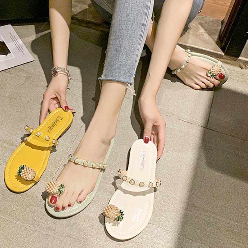 Pineapple Slippers Women's Summer Wear All-match Non-slip Flat Bottom Fashion Beach Sandals and Slippers Women