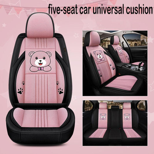 Fully surrounded four seasons universal cushion cartoon car cushion mesh linen seat cover