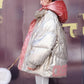 Winter White Duck Down Loose Hood Contrast Color Short Bread Jacket Ladies Down Jacket