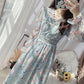 Spring and Autumn Women's Long-sleeved Lace Edge Floral Chiffon Dress Waist Slim Temperament Long Skirt French Retro Long Skirt