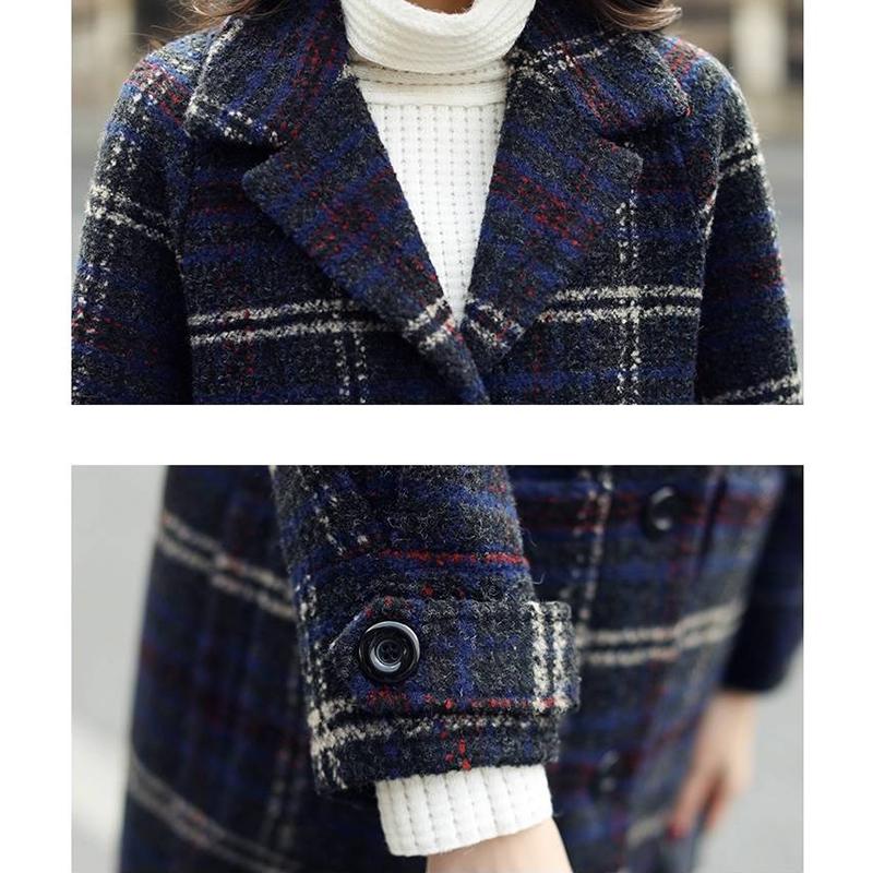 Winter Women Coat 2019 Casual Plaid Wool Coat Female Jacket Fashion Warm Solid overcoat Long Outwear