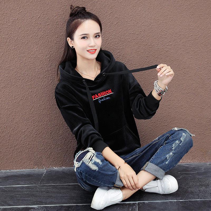 Long-sleeved warmth Hoodie autumn and winter sweatshirt cotton women's sweatshirt wild large size