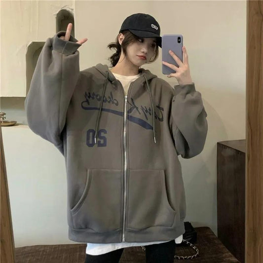 Fleece Thickened Hooded Sweater Women's Winter Loose Lazy Wind Zipper Cardigan Student Jacket Sports Casual Coat