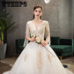 Gorgeous Ball Gown V Neck tassel Sleeves Lace Champagne Long Wedding Dresses Bridal Gown