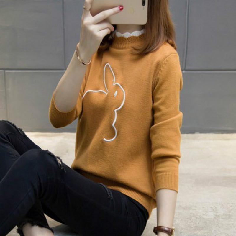 Pofulove New Student  Winter Pullover Embroidery Loose Wild Knitted Base Shirt Short Women