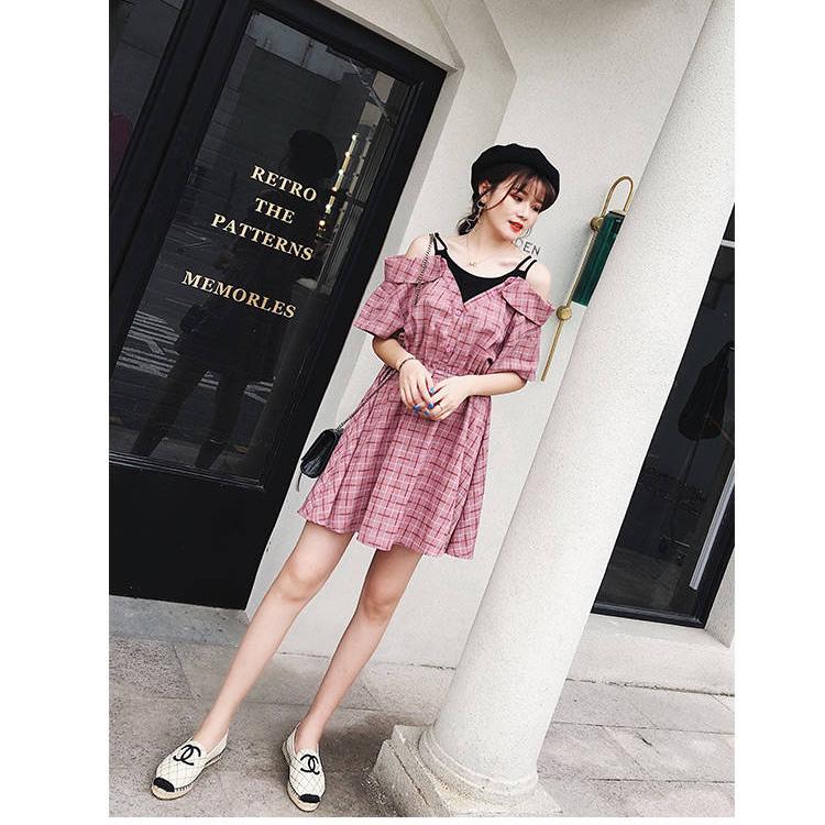 Women Plaid Dress Plus Size Sundress Sexy Straps Sleeveless Pockets Casual Loose Belted Summer Beach