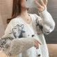 Lazy Style Knitted Cardigan Women's Autumn and Winter Loose School Style V-neck Long-sleeved Sweater Jacket