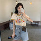 Women's Sweet Round Neck Printed T-Shirt Short Sleeve Summer Loose Top