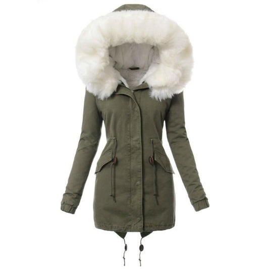 Fur Collar Hooded Jacket Winter Warm Coat Long Thick Plush Parkas Coats