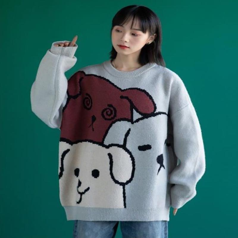 Autumn and Winter Women's Sweater Korean Cartoon Cute Loose Top Knitted Pullover