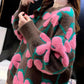 Women's Winter Round Collar Flower Sweater Female Autumn Large Size Outdoor Loose Warm Versatile Knitted Pullover