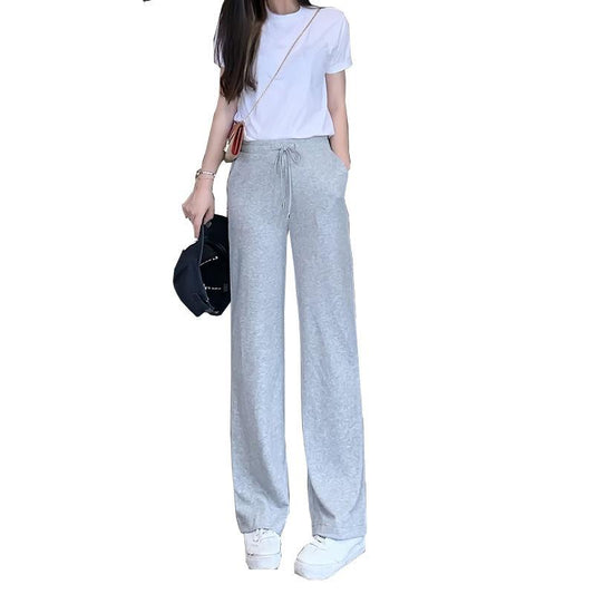 Suit Women's Summer Loose and Thin Casual Round Neck Short-sleeved T-shirt + Trousers Two-piece Loose Wide-leg Pants Fabric Soft Light and Breathable