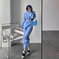 Street Hooded Short Pocket Fleece Sports Sweater High Waist Loose Leggings Sweater Suit Two-piece Women's