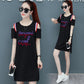 Cotton Mid-length T-shirt Women's Round Neck Short-sleeved Dress Loose and Thin T-shirt Skirt Round Neck Strapless Mid-length T-shirt Skirt Women