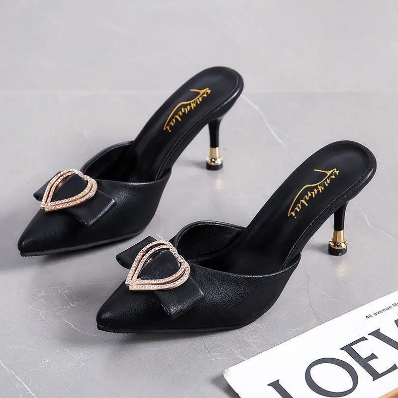 Women's Sandals and Slippers Foreign Style Half-support Shoes Half-slippers Women's Summer 8cm High Heels Half-toe Slippers