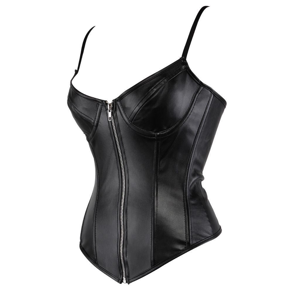 Women's Sexy Faux Leather Strap Bustier Racer Bustiers Top Leather Corsets Bustier Gothic PU Crop