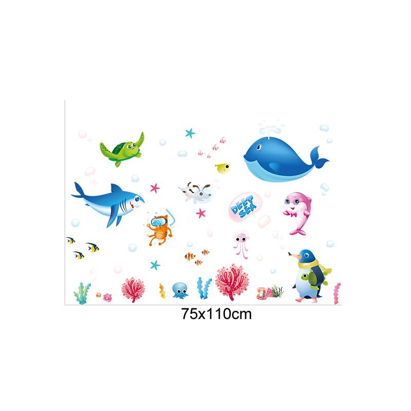 [Wall sticker] Cartoon ocean fish wall stickers for kids rooms bedroom nursery bathroom tile home de