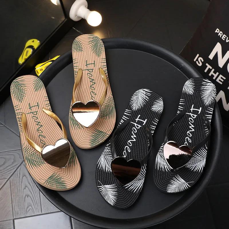 Flip Flops Summer Fashion All-match Peach Heart Flat Sandals and Slippers