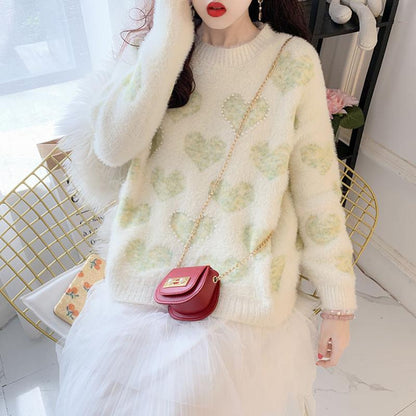 Long-sleeved Women's Knitted Sweater Student Girl Sweet Little Fresh Mink Fleece Sweater Top