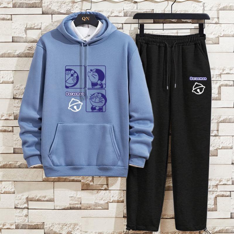 Hooded Plus Velvet Sports Fashion Loose Sweater Suit Men's Spring and Autumn Tide Brand Straight Pants Youth Handsome Two-piece Suit
