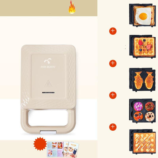 680W Frying and Grilling Machine Sandwich Making Machine Waffle Maker Kitchen Supplies with 5 Sets of Bakeware