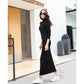 Plus Velvet Thick Warm Dress Winter Long-sleeved Half-high Collar Ladies Long Skirt Slim Over-the-knee Bottoming Bag Hip Skirt