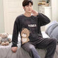 Cartoon Bear Couple Pajamas Suit Men Home Clothes Tops and Pants Ladies Winter Cashmere Warm Homewear