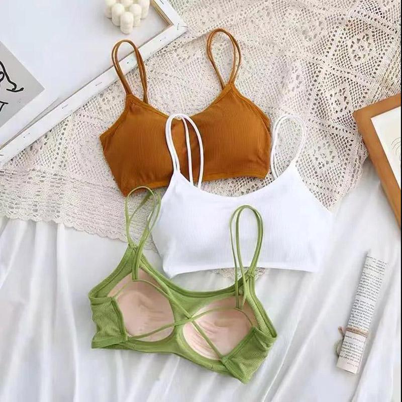 Cross Style Beautiful Back Suspender Vest Gathered Wrap Chest Rag Top Backing Anti Light Hand Holding Girl's Solid Color Bra