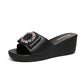 Wedge Heel Slippers Women's High-heeled Soft Leather Outer Wear Sponge Cake Bottom Non-slip Flat Sandals Fish Mouth High-heeled Sandals