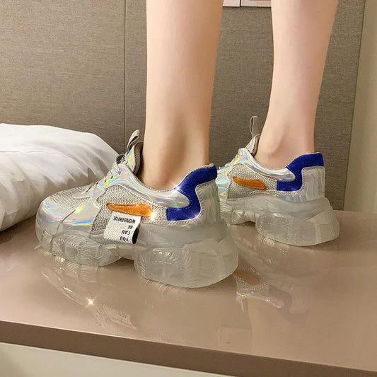 Jelly Old Shoes Female Tide Korean Spring Single Shoes Net Red Laser Colorful Thick-soled Breathable Sneakers