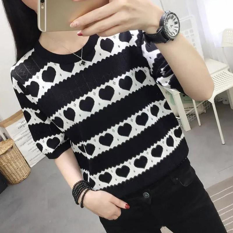 Spring and Summer Women's Round Neck Fashion Loose Knitted Bottoming Shirt Top Thin Hollow Short-sleeved T-shirt