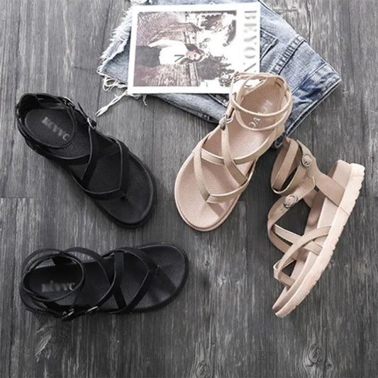 All-match Word Buckle Clip-on Sandals Women's Summer Thick-soled Platform Shoes Women's Flat Roman Shoes