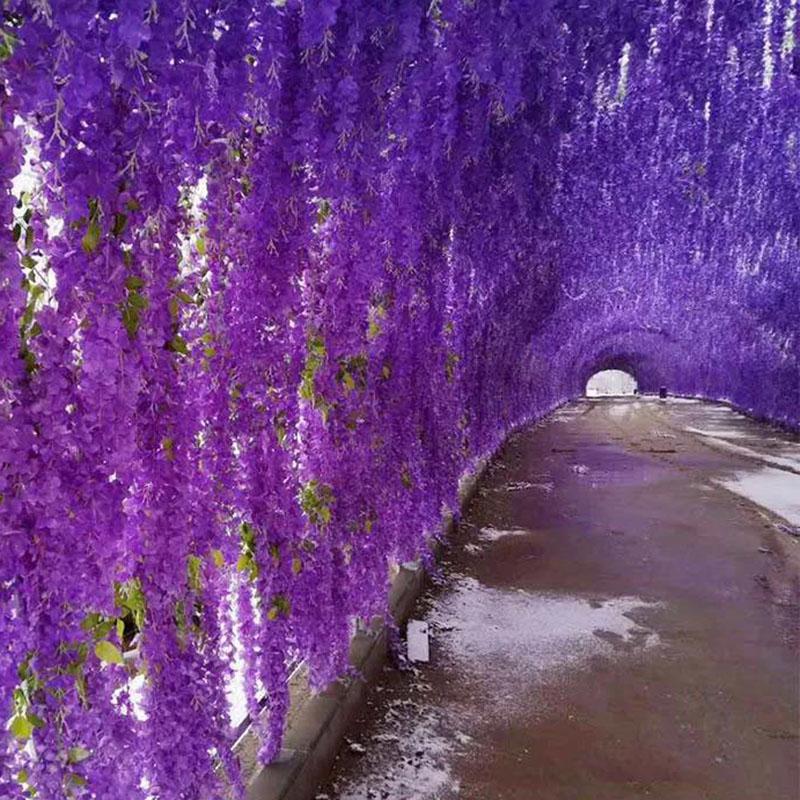 Artificial Wisteria Flower Bean Flower String Violet Plastic Silk Flower Decoration Vine Plant Flower Wedding Fake Flower Rattan